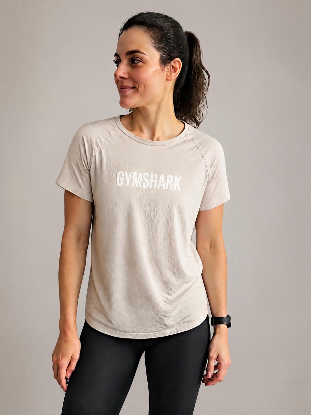 Gymshark Women's Short Sleeve Logo Tee in Light Beige